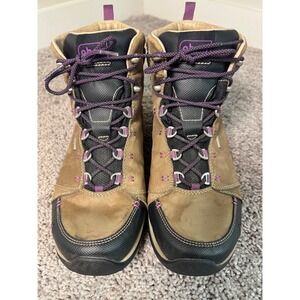 Ahnu Montara Waterproof Hiking Boots Women Brown Purple Vibram Sole Lace Up